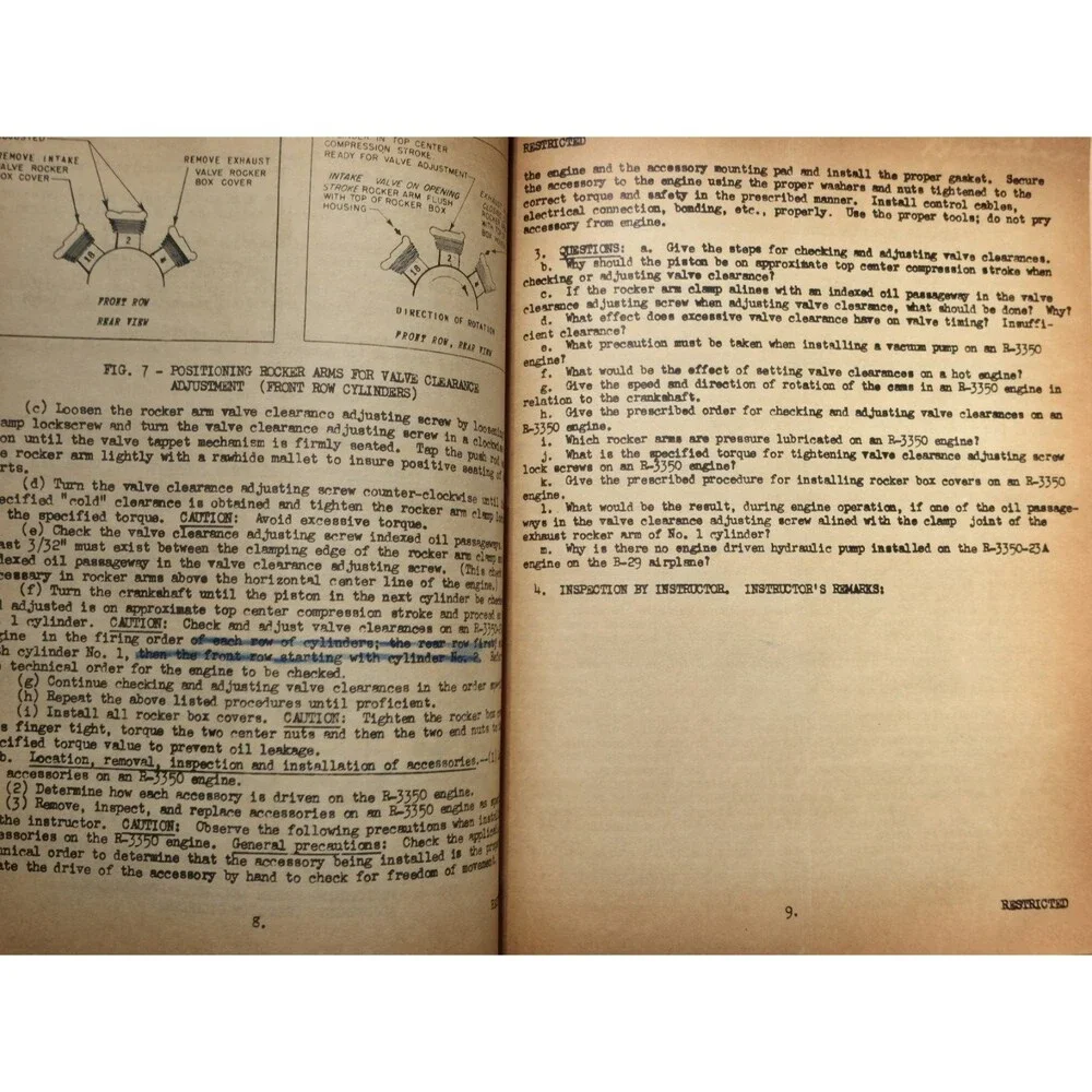 1945 B-29 Superfortress Engines M And I Manual Restricted Maintenance Training